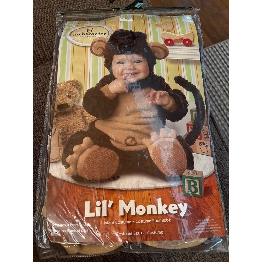 InCharacter Lil Monkey Infant Costume Brown Tan Plush Halloween Size S 6-12M